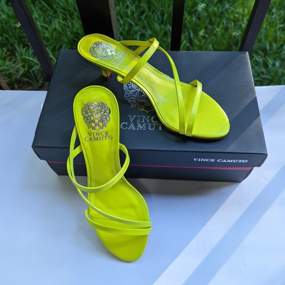 VINCE CAMUTO Neon Yellow Napa Leather Sandals Size 5.5 - Picture 6 of 10